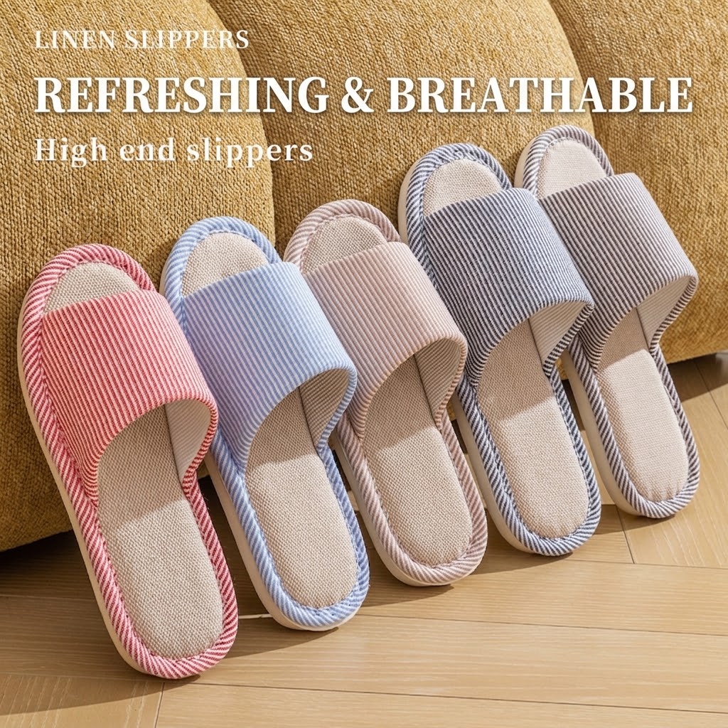 Breathable Flax Linen Slippers - Mule Slip On ulasan dan harga